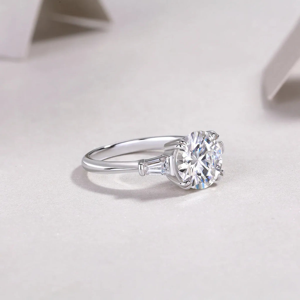 3-carat octagonal moissanite wedding ring set in S925 silver with platinum plating on white background