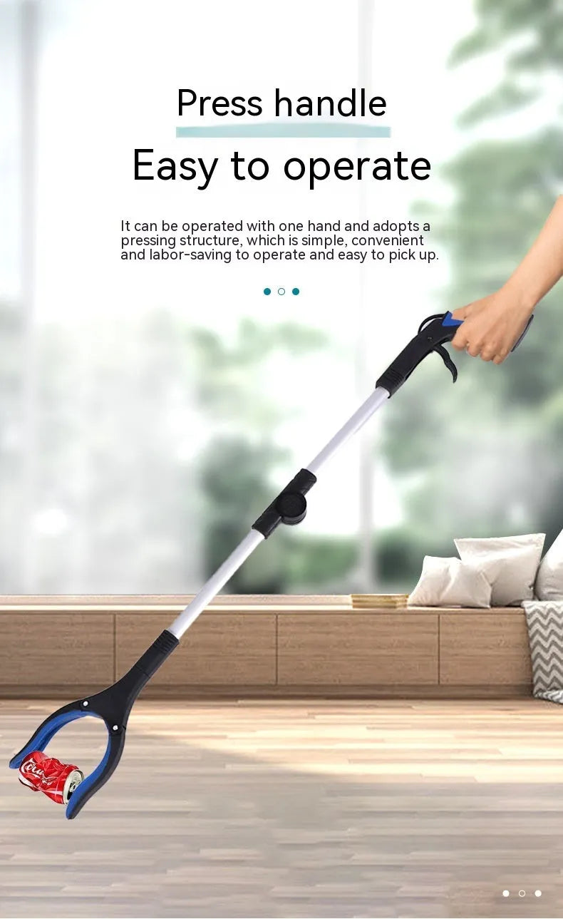 Foldable aluminium garbage clamp with extended 80cm arm and magnet attachment in blue handle colour