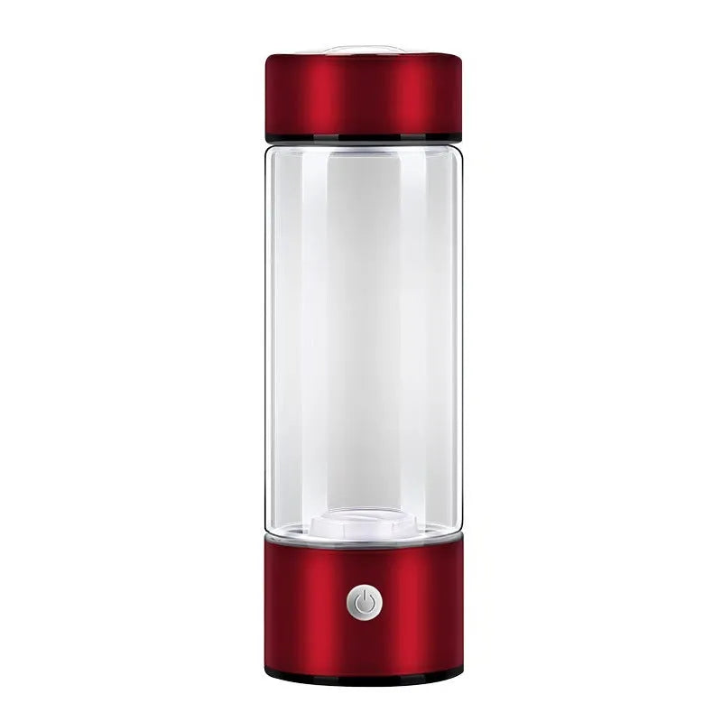 Silver hydrogen water bottle with borosilicate glass construction and electric hydrogen generator