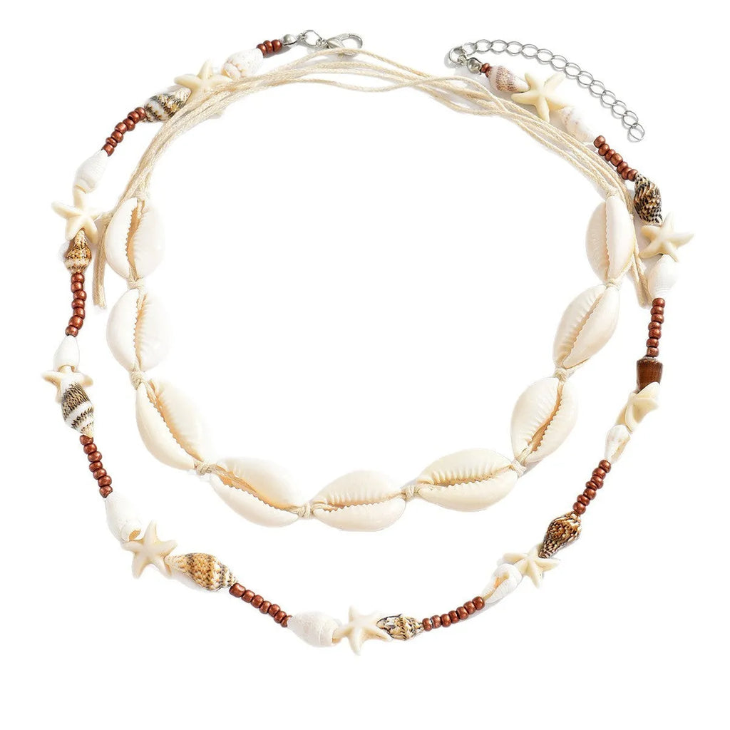 Bohemian shell necklace with geometric pendant for women in colour X1900 on regular chain