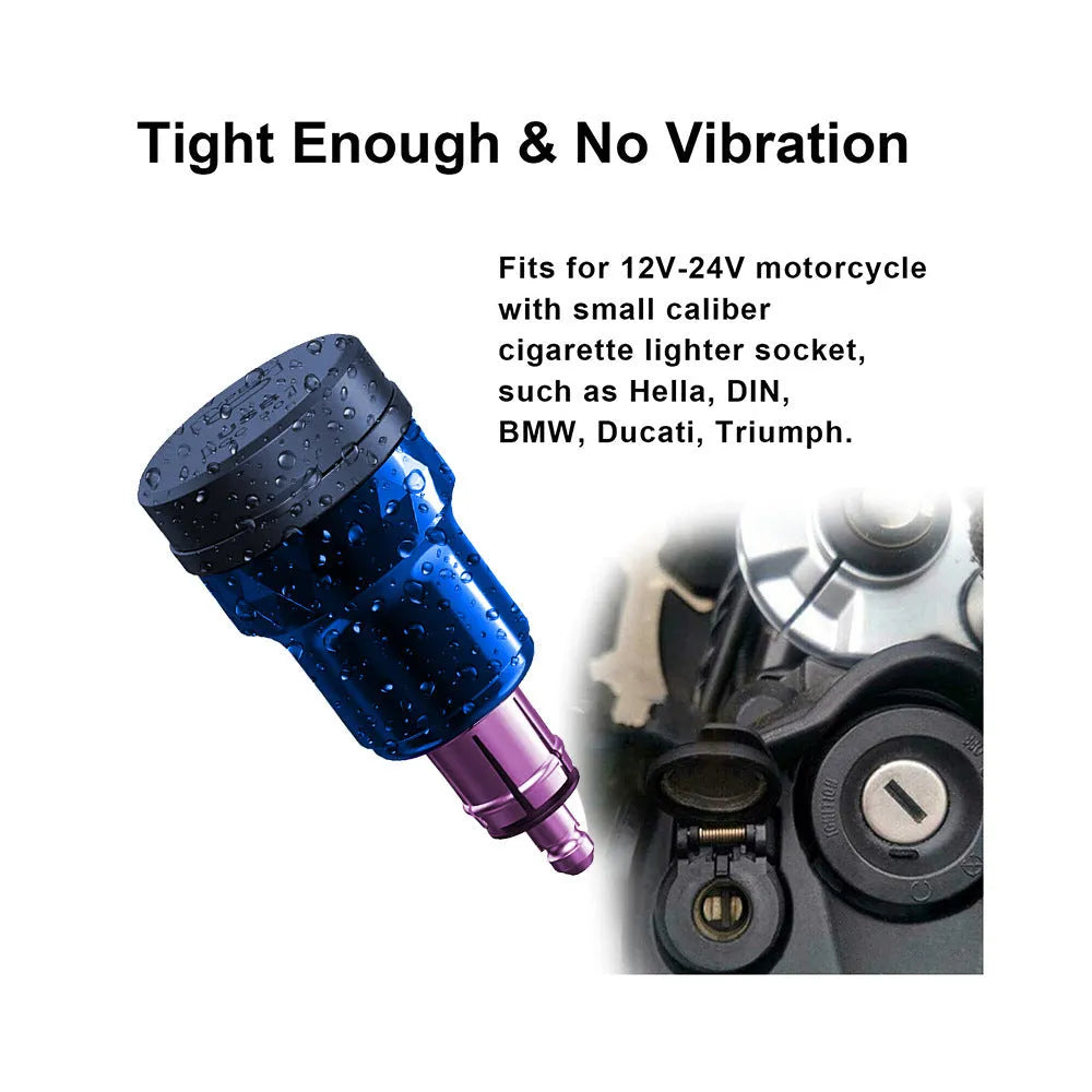 Black European DIN USB car charger with dual ports, blue light, 54W output, for 12-24V vehicles