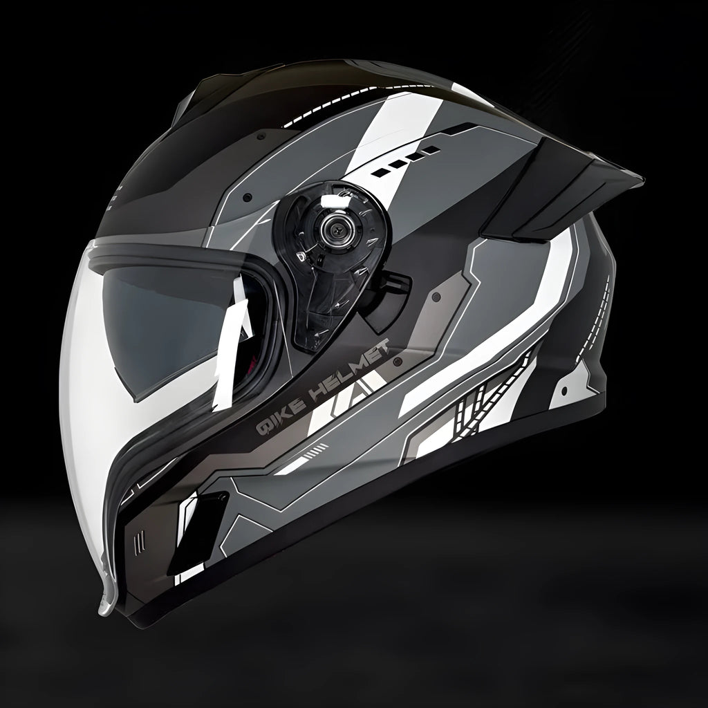 Double Lens Big Tail Motorcycle Helmet ABS Material Adult Full Face Motorbike Helmet Available in White Track Metal Gray Blue Mech Bright Black Beast Countless Micro Calories Matte Black Yellow Track Chameleon Sizes M L XL 2XL