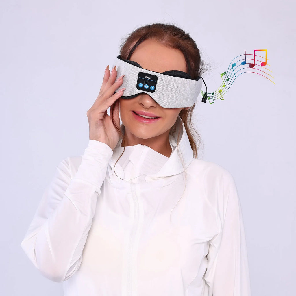 Grey outline Bluetooth sleeping eye mask with integrated speakers for pressure-free eyelash protection