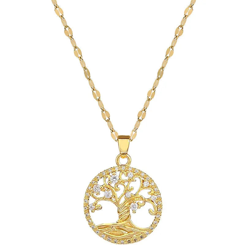 Gold-plated adjustable necklace with a mother of pearl and full rhinestone zircon cross pendant on a lip chain.