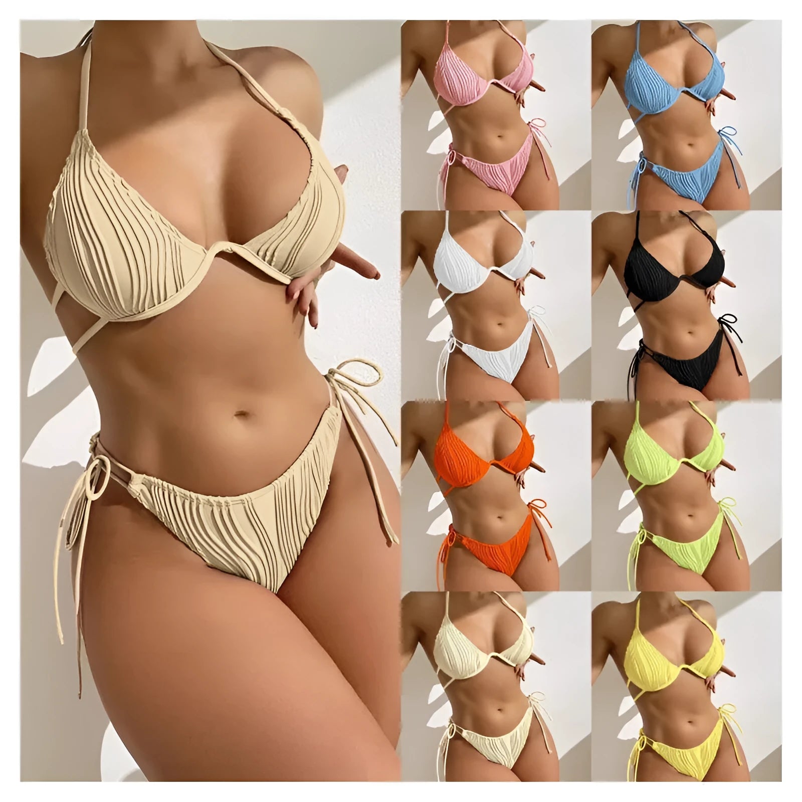 Women's steel bracket bikini swimsuit in polyester fabric available in multiple colours