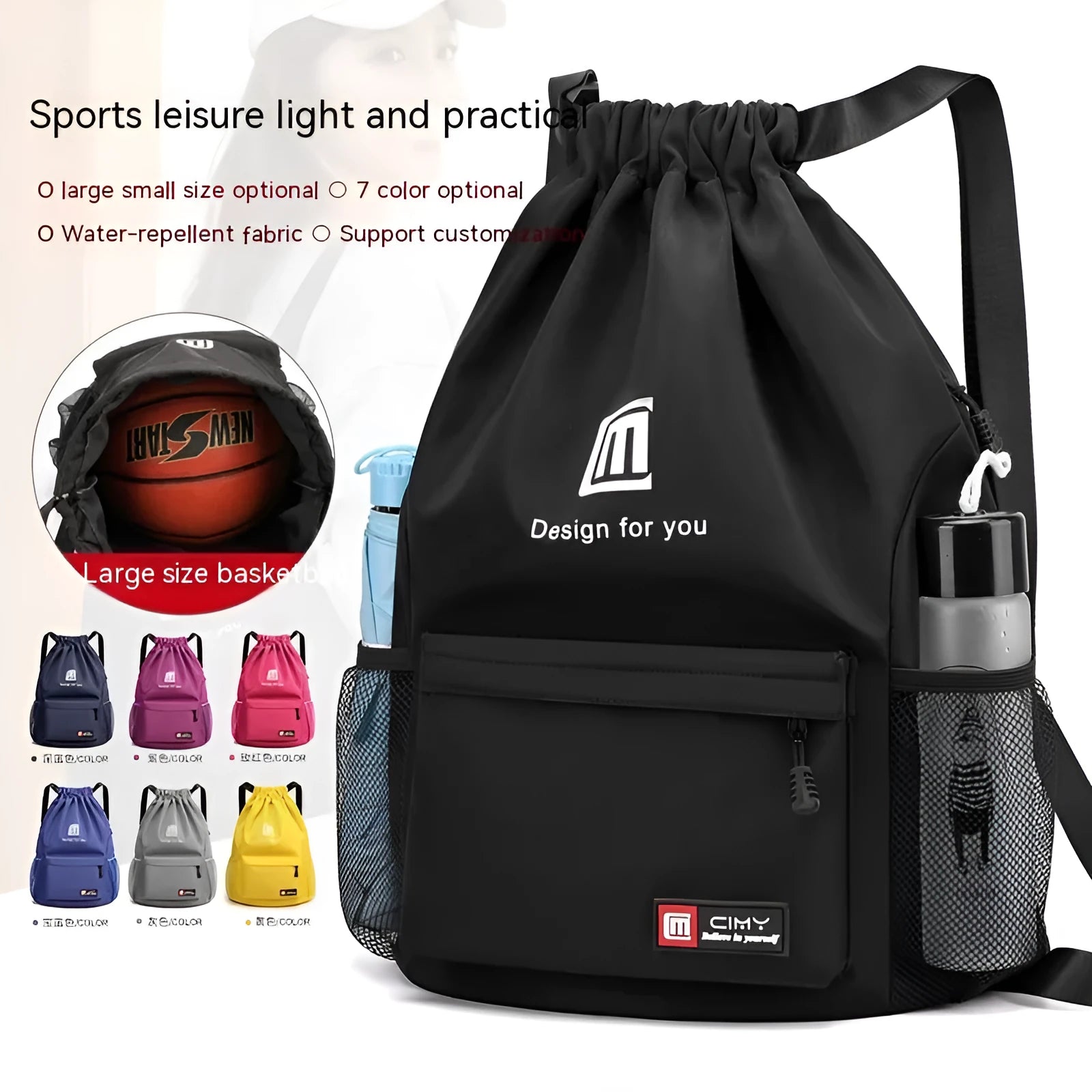 Oxford fabric travel backpack with drawstring closure in multiple colour options