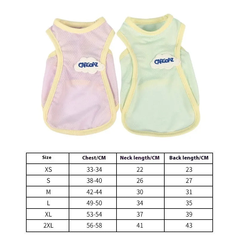 Grass green lightweight polyester vest for a cat, showing sporty design and front leg openings.