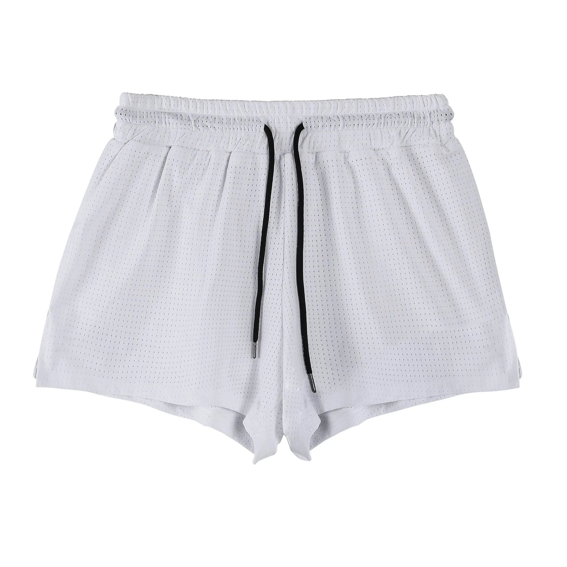 Man wearing black quick-drying nylon summer shorts in a sports leisure style.