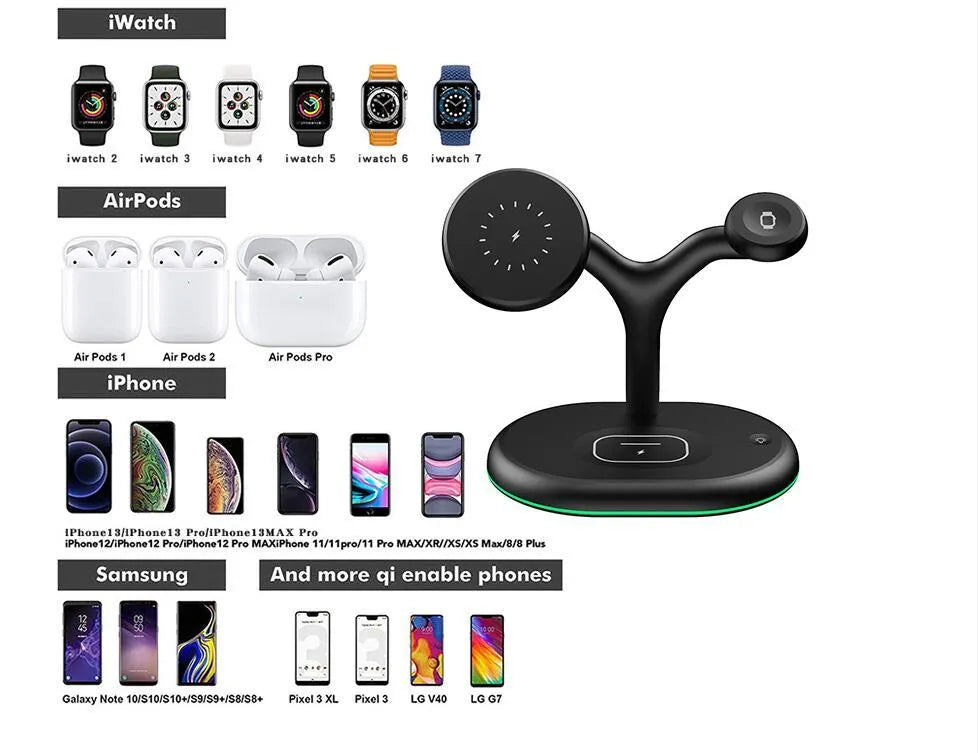 Black magnetic wireless charging stand with vertical phone holder and Type-C cable
