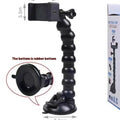 Black plastic car shooting bracket mobile phone holder with seven-section support frame for stable phone holding.