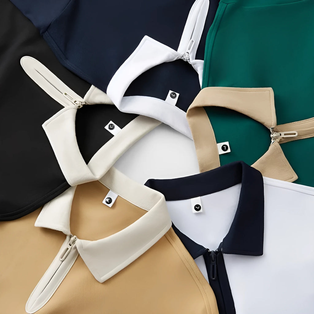 Nylon zipper polo shirt in loose fit with short sleeves available in multiple colours