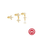 S925 sterling silver geometric zircon tassel earring set with three pieces for women