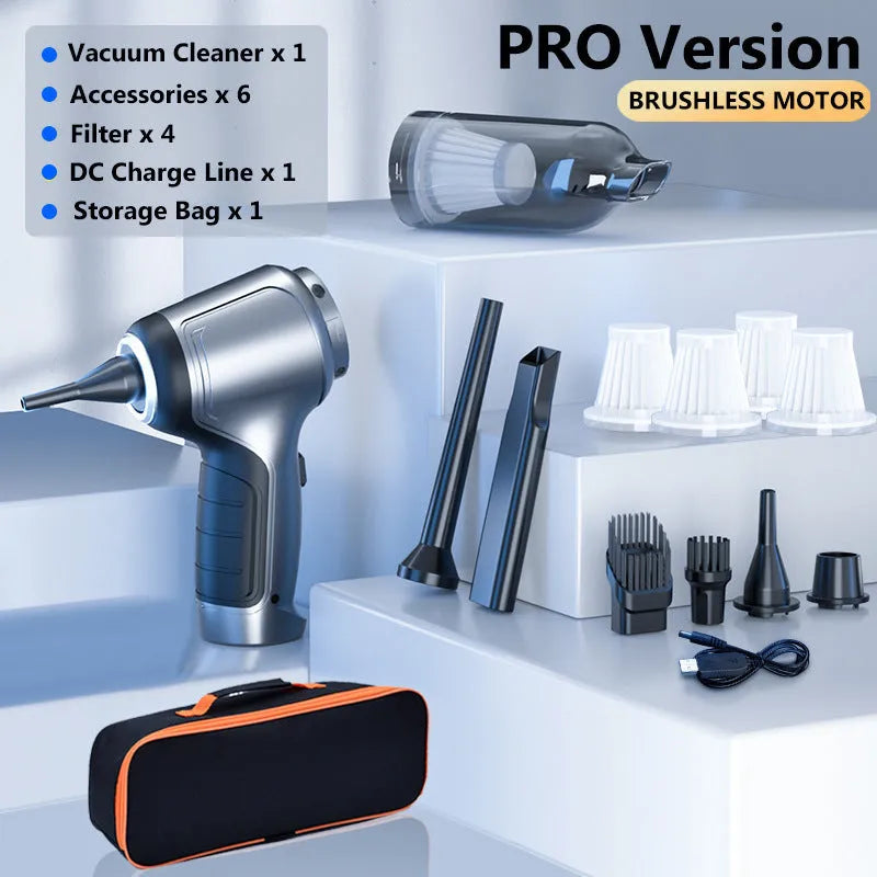Car mounted brushless handheld inflatable vacuum cleaner with charging base and EVA bag