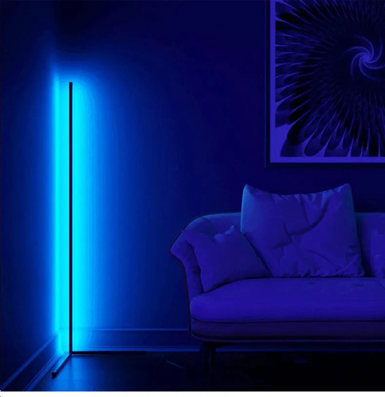 Nordic RGB corner floor lamp with aluminium shade, PVC body, black or white stand, 1.2m to 1.6m height