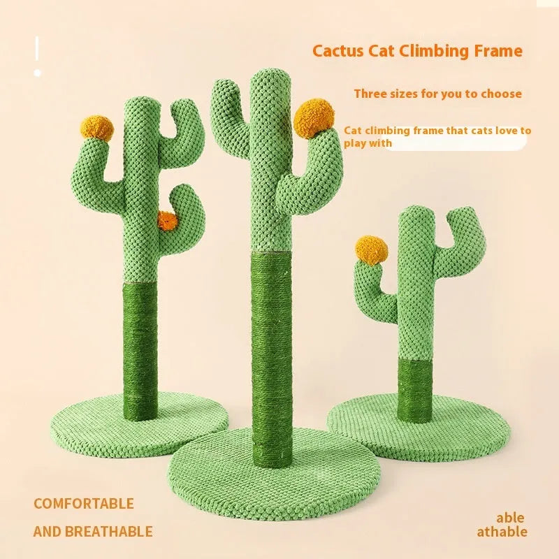 Cactus design cat scratching pole climber and large coconut tree scratch board toy for pets.