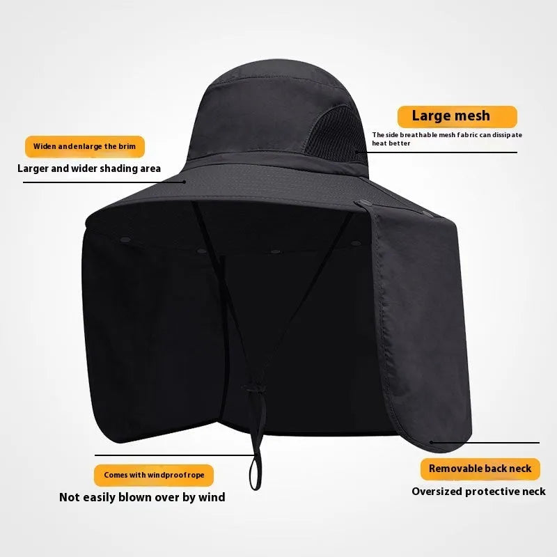 Fisherman hat with neck sun protection in quick-drying nylon fabric for outdoor summer use