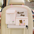 Multifunctional car storage bag in waterproof leather with cute cartoon design in happy every day brown colour