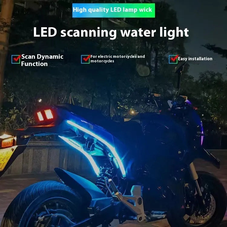 Motorcycle steering ambience light strip with running water colour-changing effect on handlebars