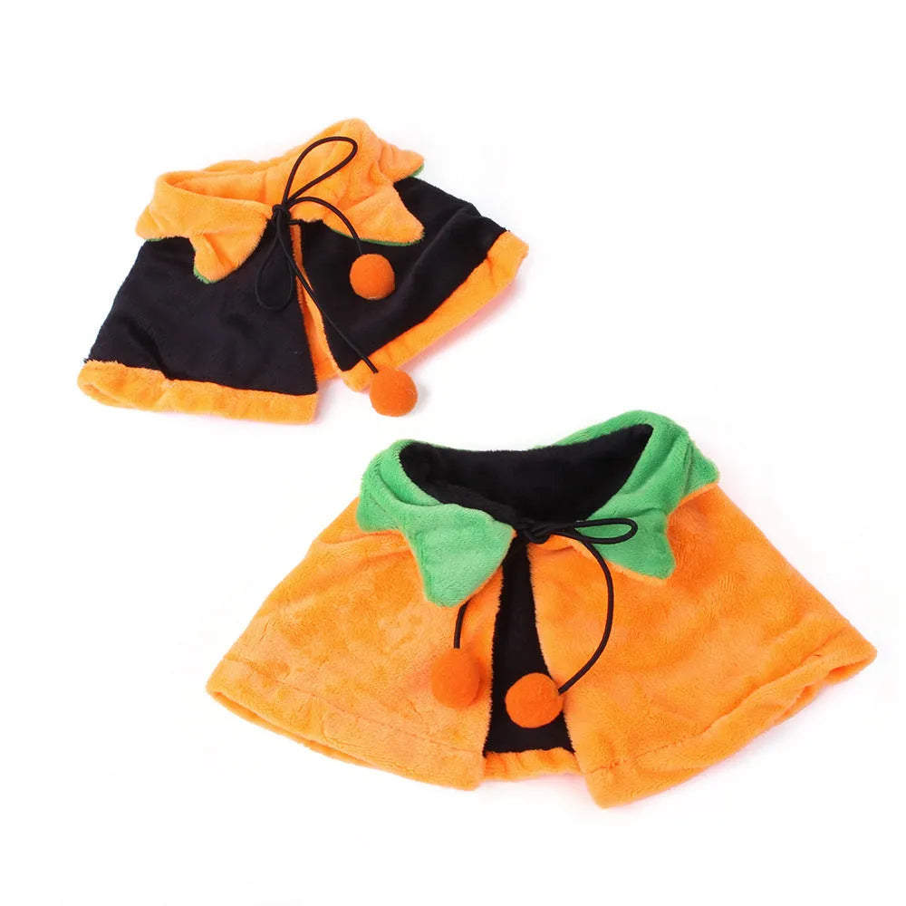 Reversible plush Halloween cloak costume for pets in pumpkin colours with size options