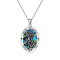 Saint Michael coin medal pendant in 925 sterling silver with white gold plating and abalone stone on 20 inch chain