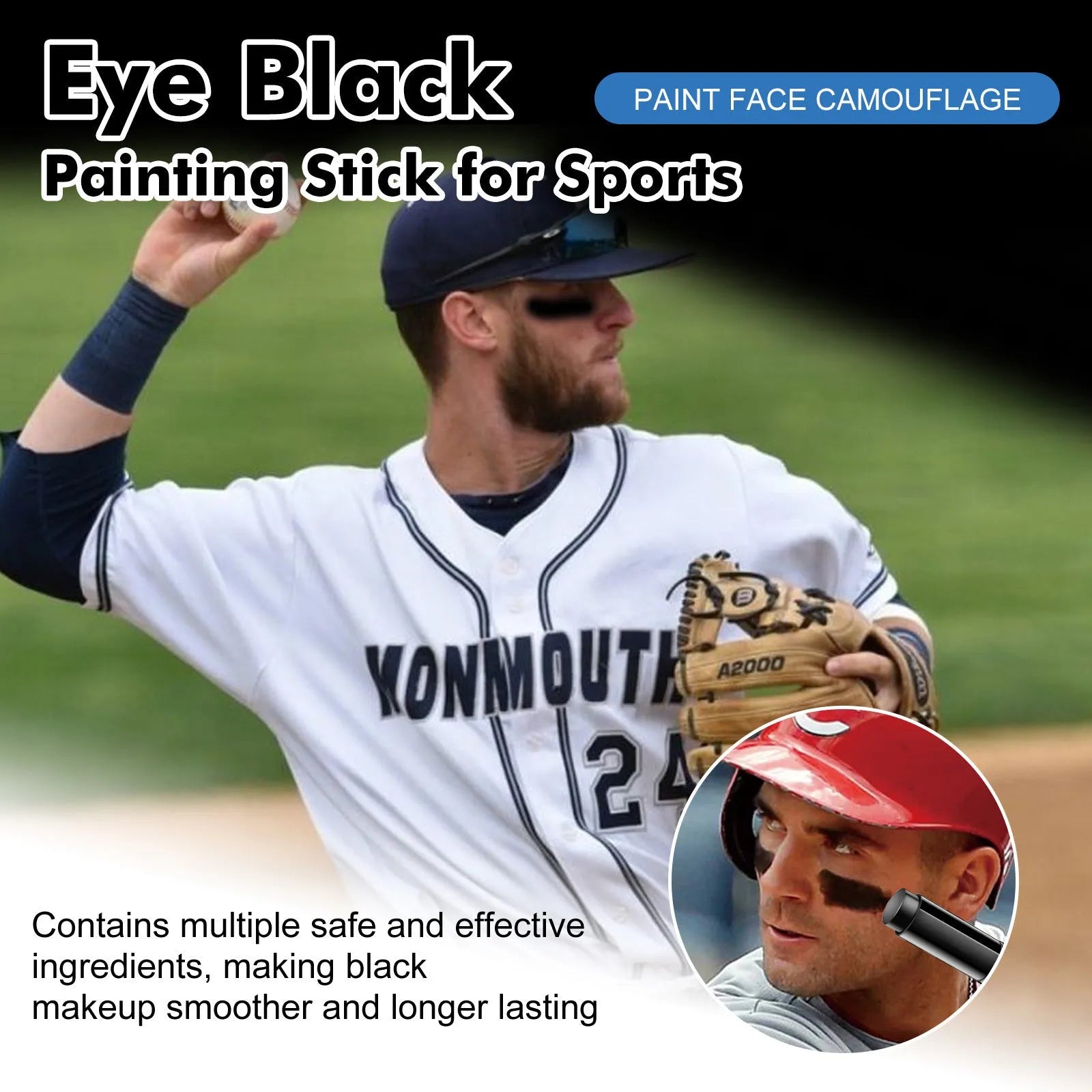15g black sports eye paint stick for baseball athletes with sweat-proof formulation