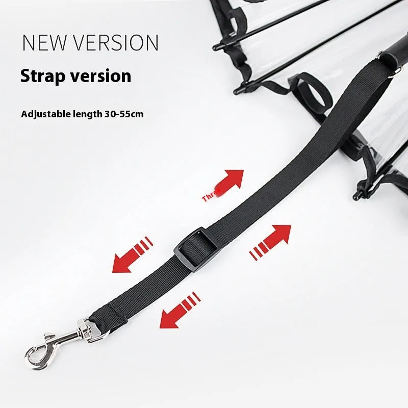 Transparent C-type adjustable pet umbrella for dogs with ABS TPU metal frame attached to leash