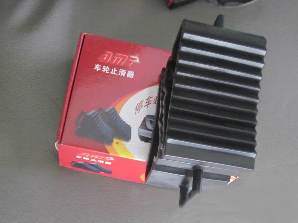 Pair of pure black triangular car wheel anti slip devices for parking security