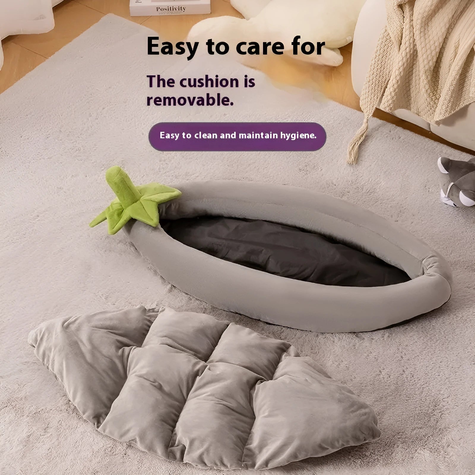 Removable washable dog mat in grey, shown inside a metal dog crate as a liner.