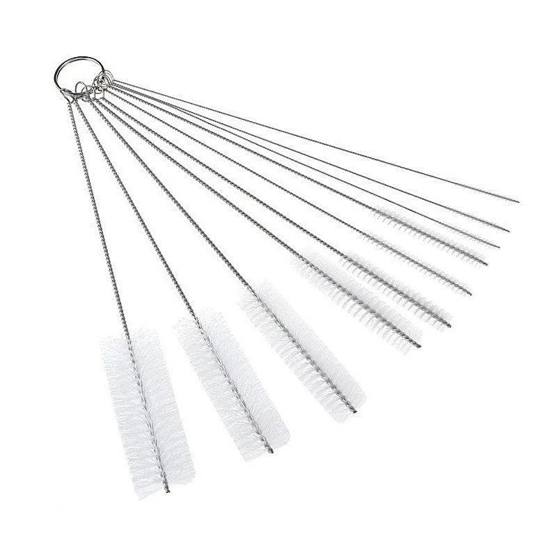 Stainless steel handle nylon straw cleaning brush set with multiple brushes