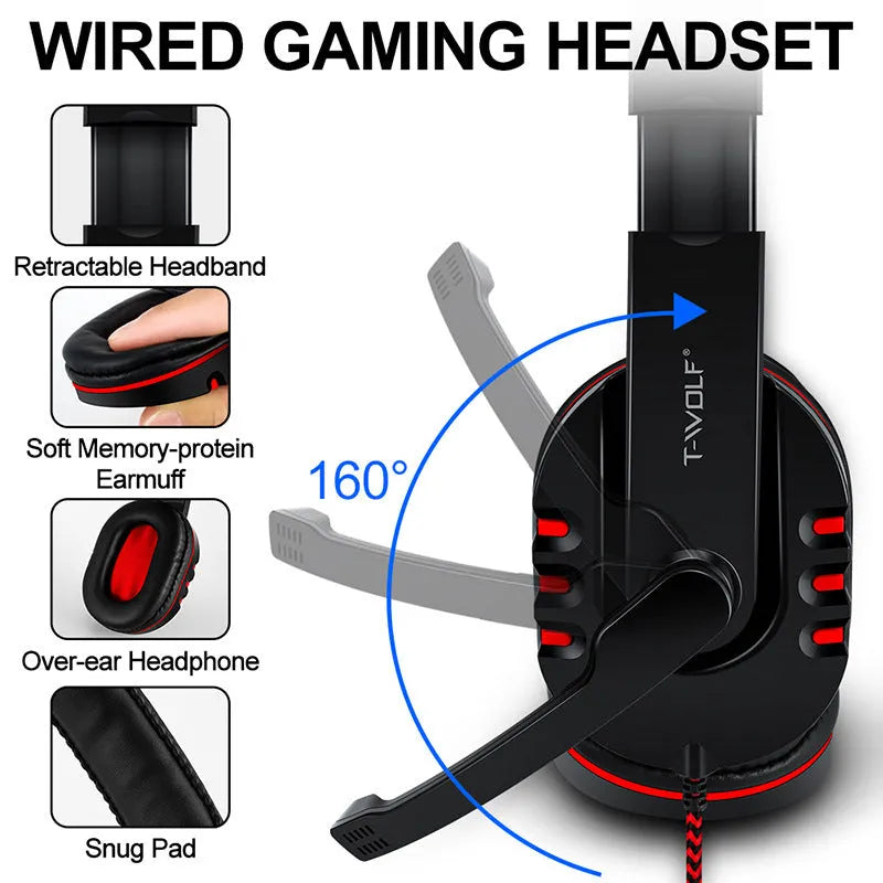 Thunder Wolf wired USB gaming bundle with keyboard, mouse, headset and mouse pad set