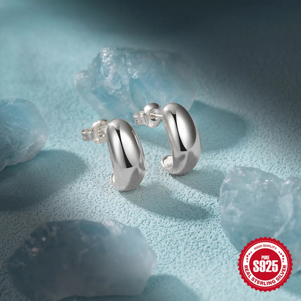 925 sterling silver C-shaped ringstud earrings with electroplated gold finish geometric stud design