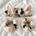 Girl cat ears washing face hair band set in plaid cloth, three pieces including headband, in leopard print colour