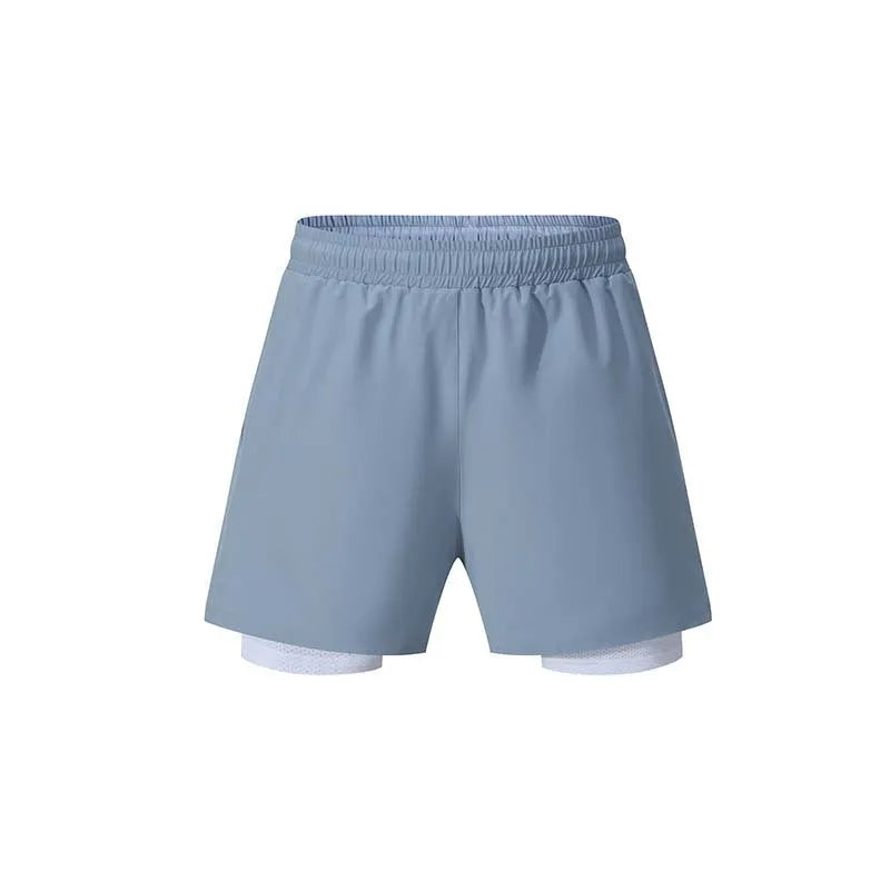 Men's black double-layer running shorts with inner liner for summer sports and fitness training