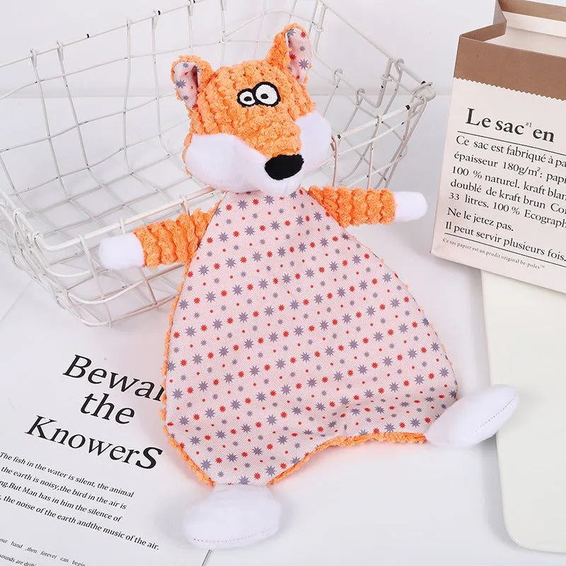 Brown biting-resistant velvet plush toy shaped like a fox for cats and dogs.