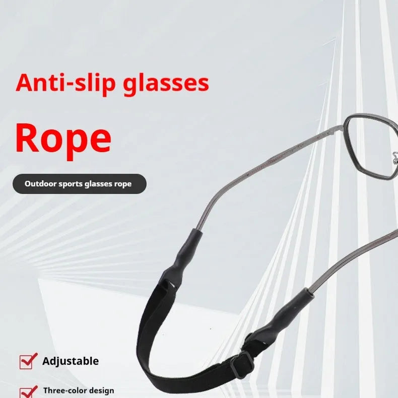 Black adjustable glasses cord with silicone earpiece tips for anti-slip eyewear retention