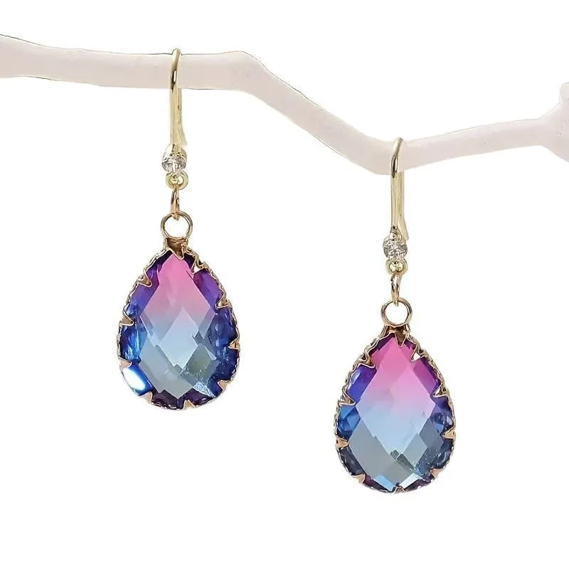 Women's fashion heart earrings in coloured glass with blue, yellow, purple and red colour options
