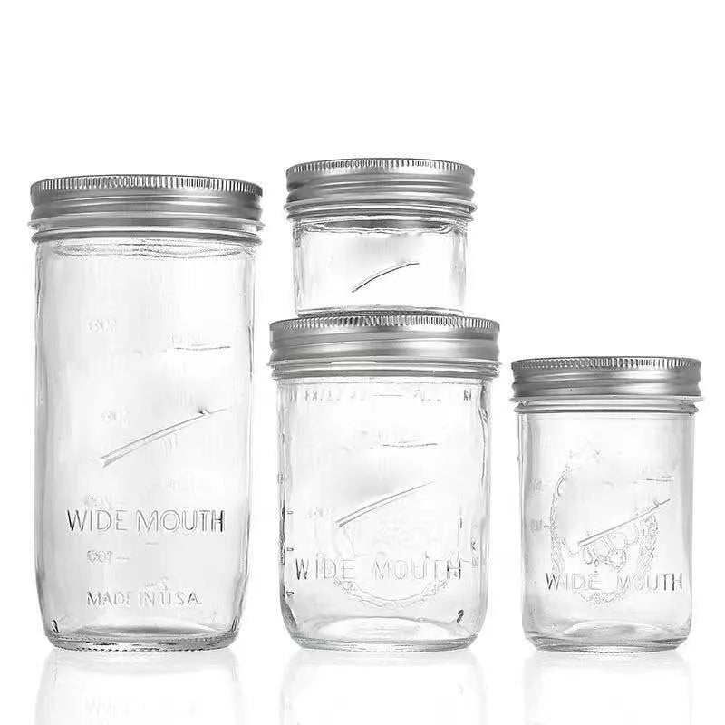Transparent high white glass Mason storage jar for jam and honey, 70mm and 86mm neck, 250ml to 1000ml