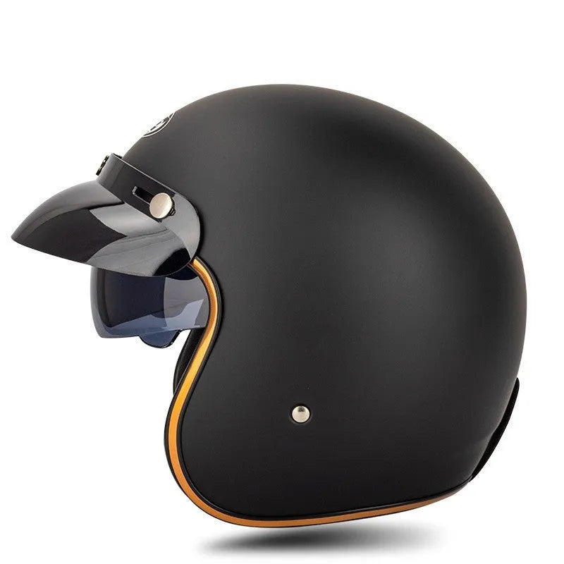 Retro-style half helmet for electric bicycles shown in a selection of colours including black, grey, white, and yellow.