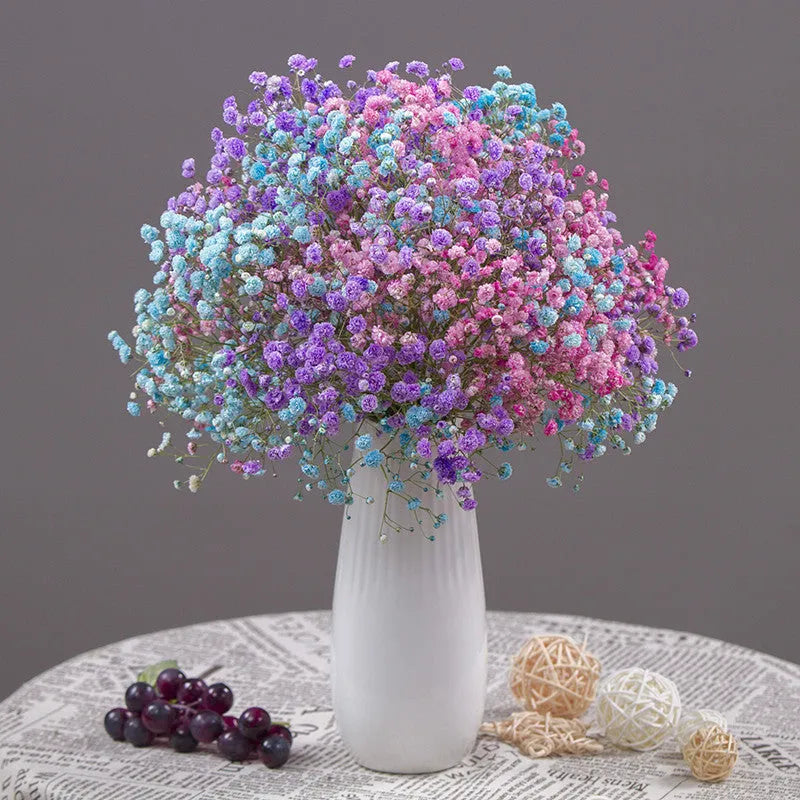 Starry sky dried flowers bouquet in a living room, simple style, bottle not included