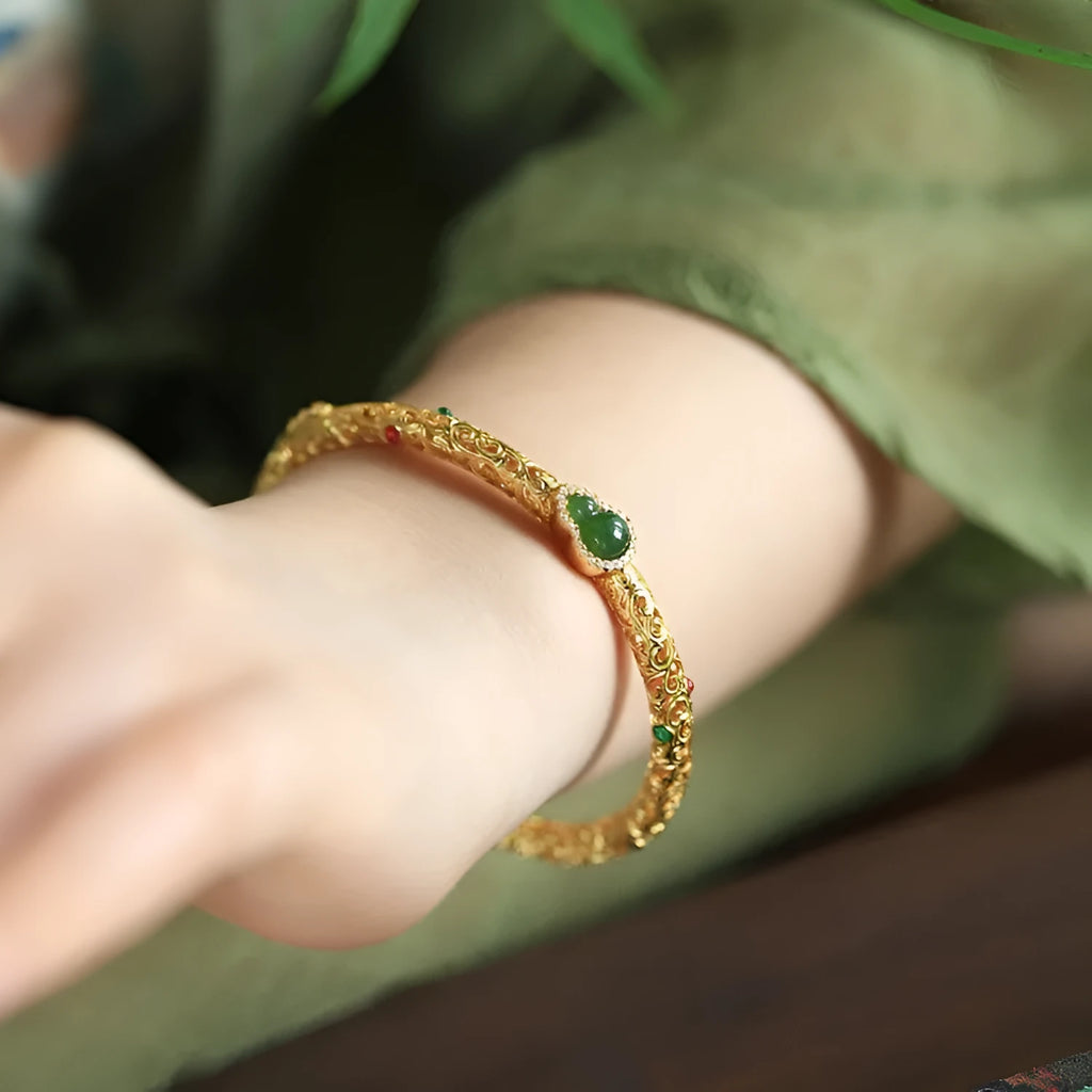 Gold-plated copper bracelet with open retro gourd design for women