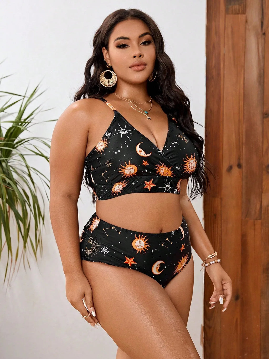 Women's split printed swimsuit in large size L-4XL, sleeveless brief style for swimming and wading