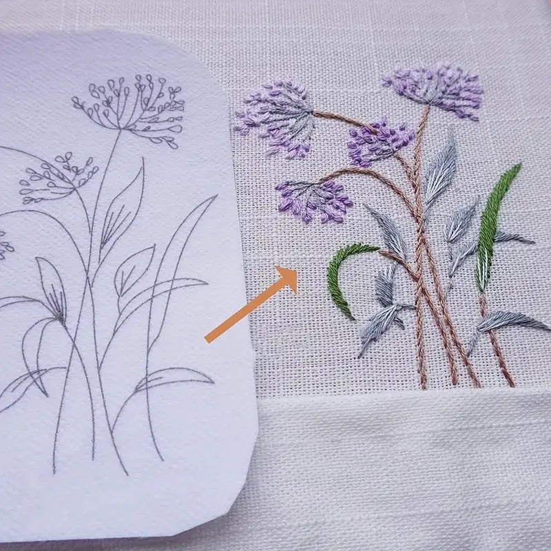Handmade embroidery material package with water-soluble non-woven fabric, Nordic style pattern, compact packing size 18.5x23x2 cm