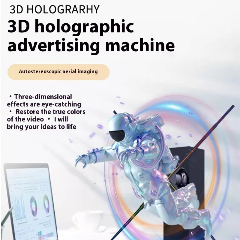 Holographic fan projector showing suspended aerial image with stereo rotating effect
