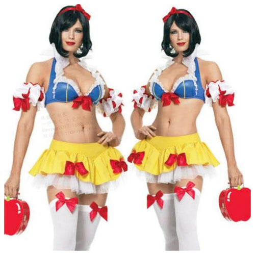Snow White anime costume set with headdress, crop top, short skirt and hand sleeves in 8569 style
