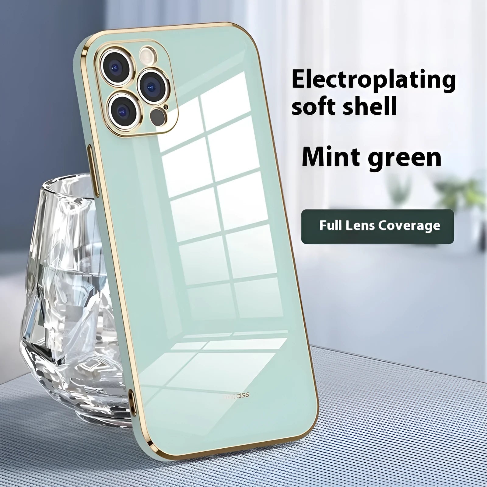Simple 6D straight edge electroplating TPU phone case for iPhone 15 and 16 in mint green colour