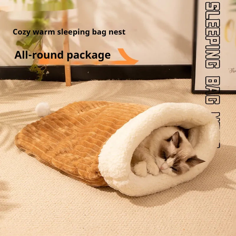 Flannel cat sleeping bag bed measuring 50 by 40 centimetres with pp cotton filling