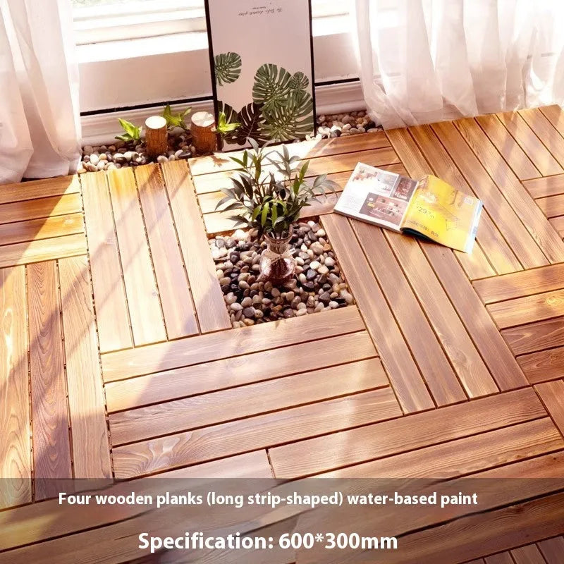Four square pine wood floor tiles with a brushed texture, each measuring 30x30cm.
