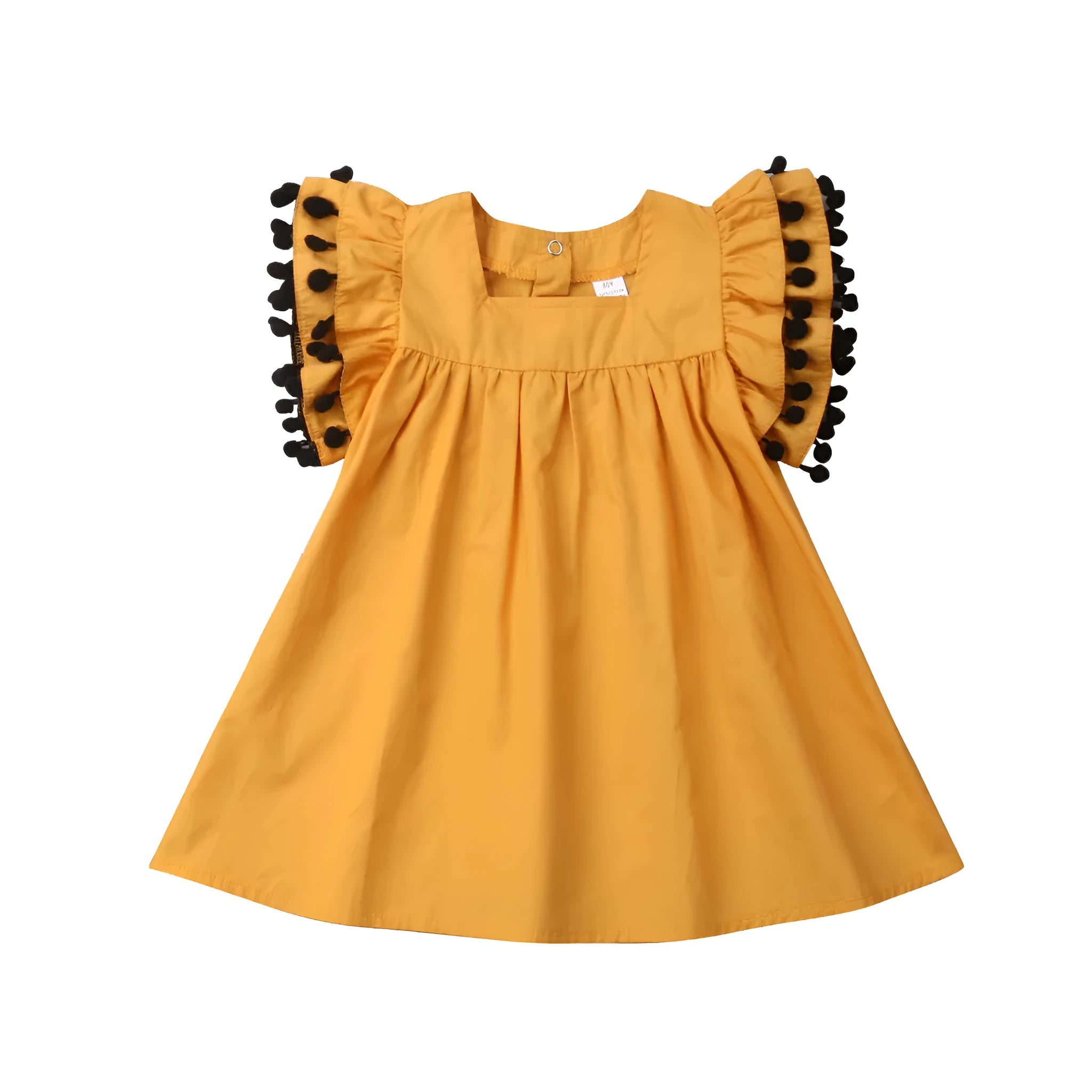 Orange sleeveless dress for toddler girl with shirring detail on front and elasticated back.