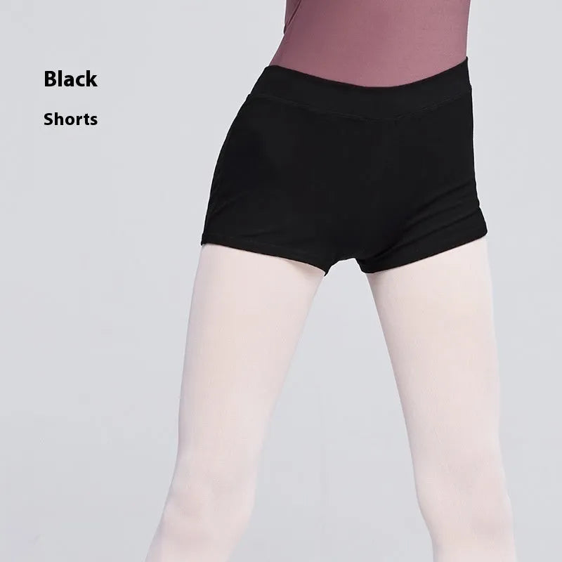Black women's cotton dance shorts for ballet practice and fitness exercise.