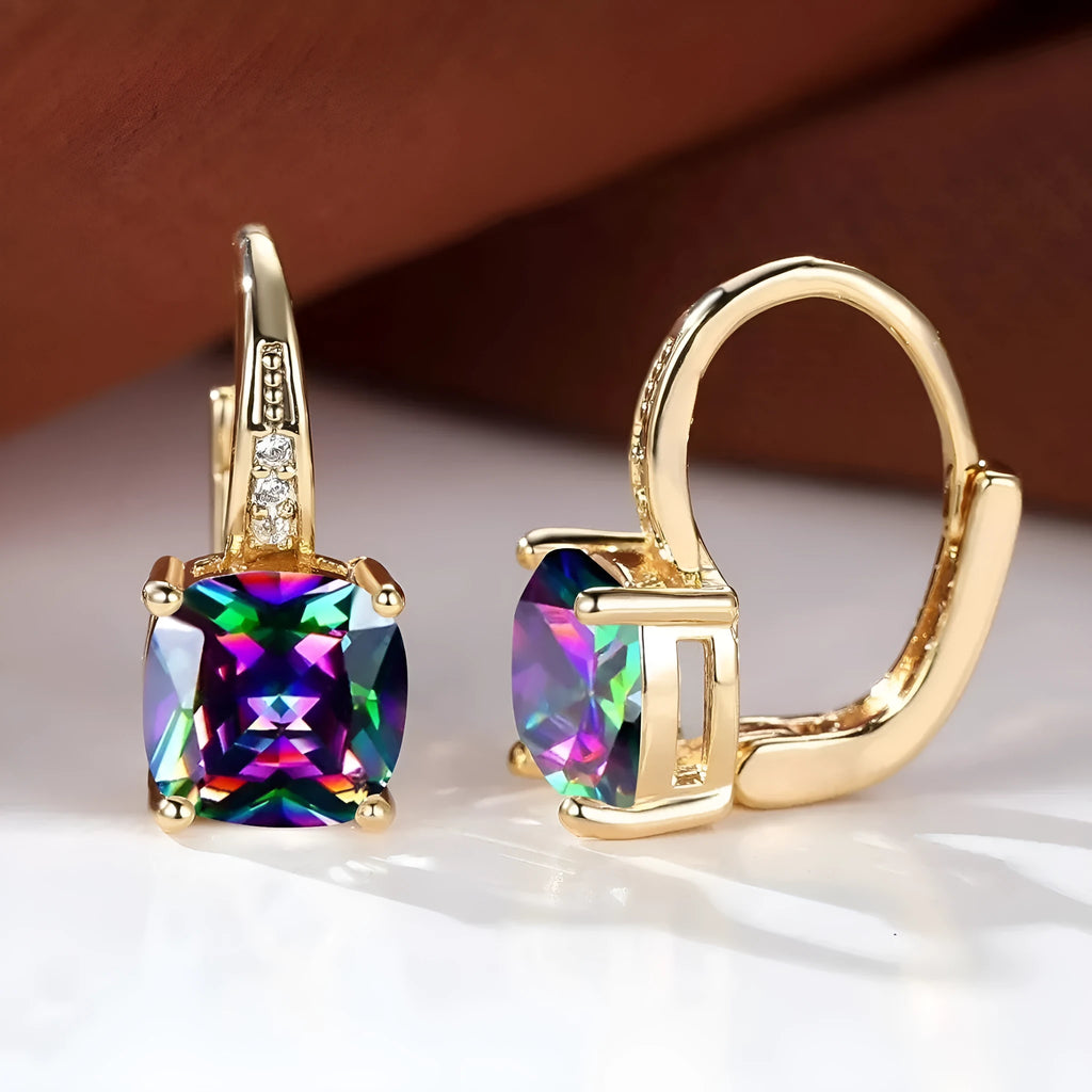 Square geometric moissanite ear clip jewellery in gold or silver electroplated finishes